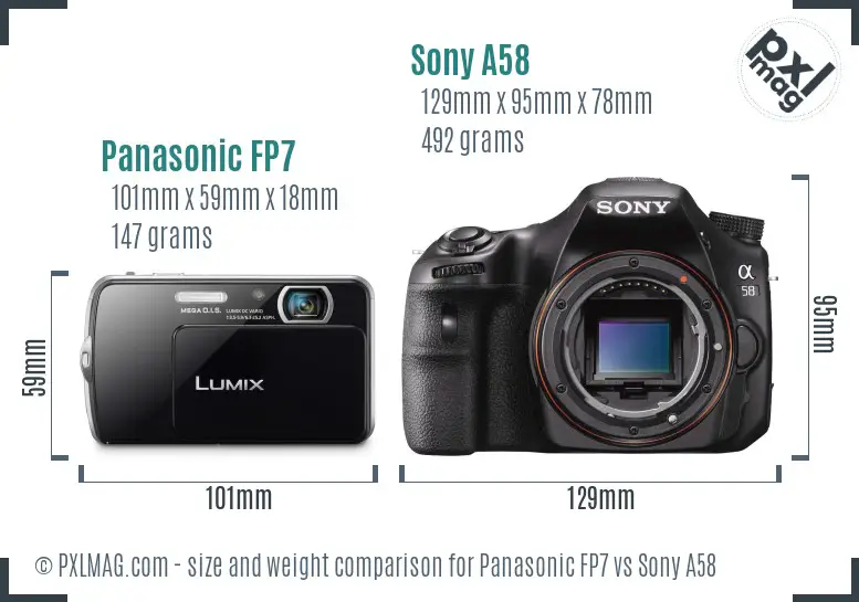 Panasonic FP7 vs Sony A58 size comparison