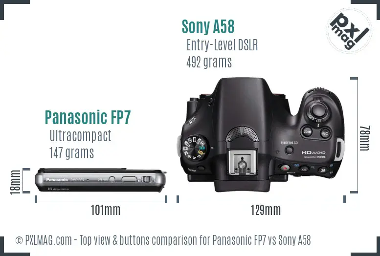 Panasonic FP7 vs Sony A58 top view buttons comparison