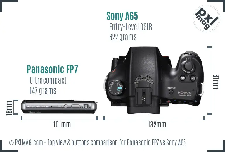 Panasonic FP7 vs Sony A65 top view buttons comparison