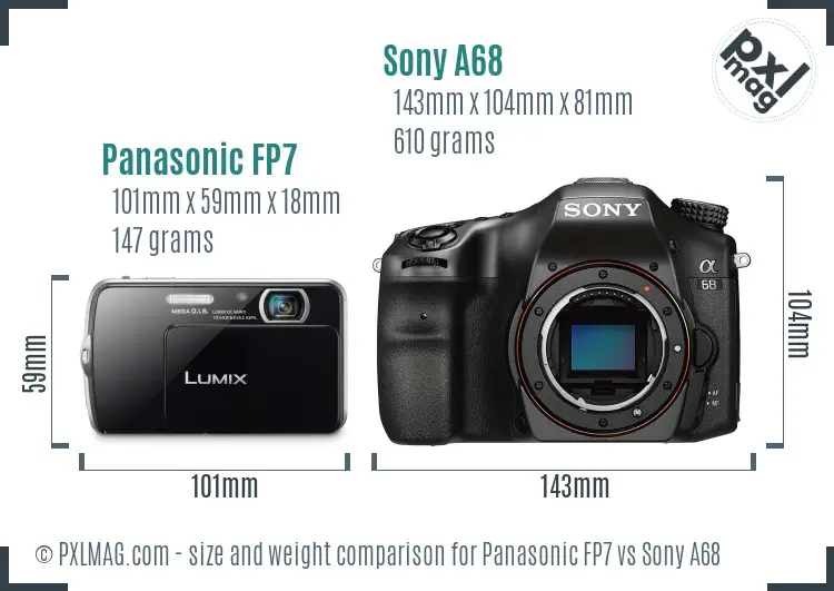 Panasonic FP7 vs Sony A68 size comparison