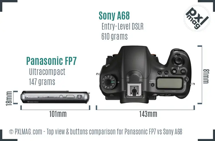 Panasonic FP7 vs Sony A68 top view buttons comparison