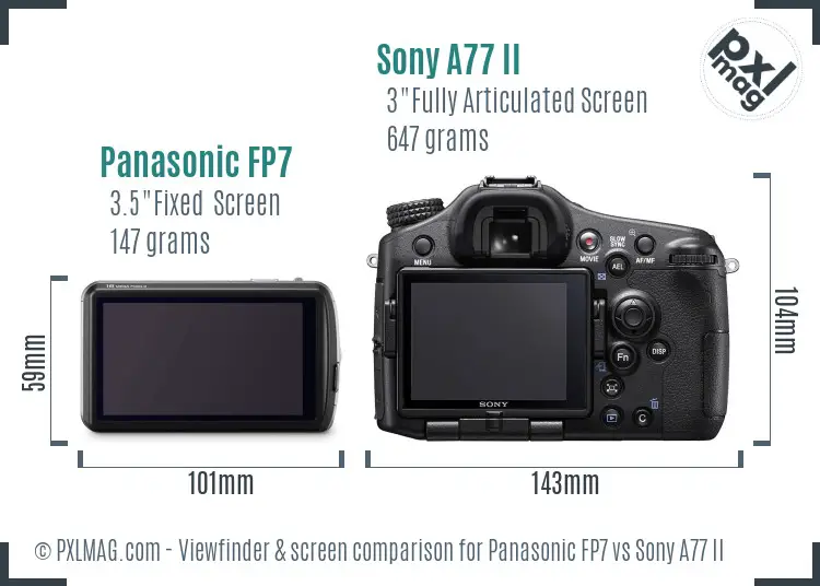 Panasonic FP7 vs Sony A77 II Screen and Viewfinder comparison