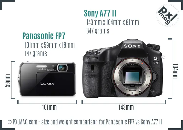 Panasonic FP7 vs Sony A77 II size comparison