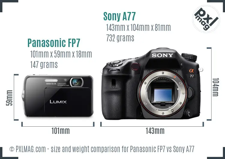 Panasonic FP7 vs Sony A77 size comparison