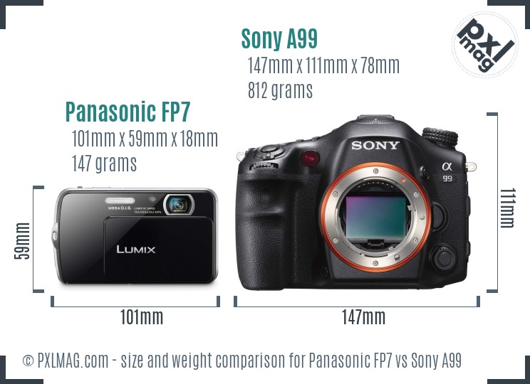 Panasonic FP7 vs Sony A99 size comparison