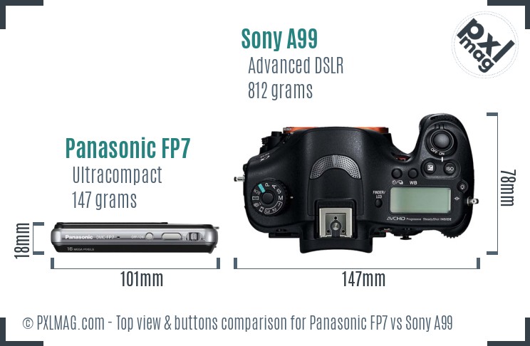 Panasonic FP7 vs Sony A99 top view buttons comparison