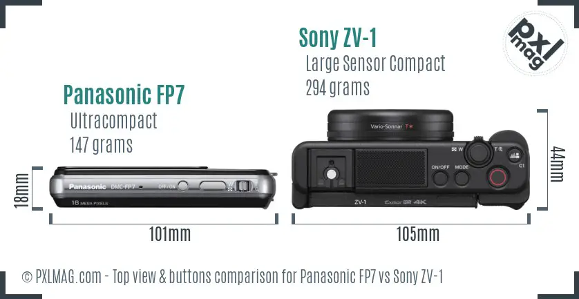 Panasonic FP7 vs Sony ZV-1 top view buttons comparison