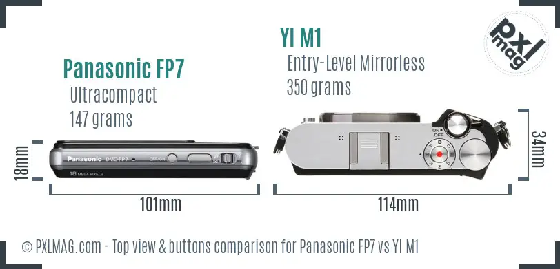 Panasonic FP7 vs YI M1 top view buttons comparison