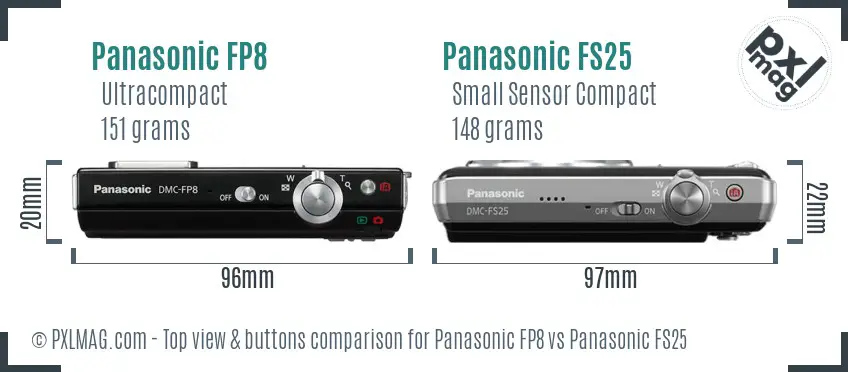 Panasonic FP8 vs Panasonic FS25 top view buttons comparison