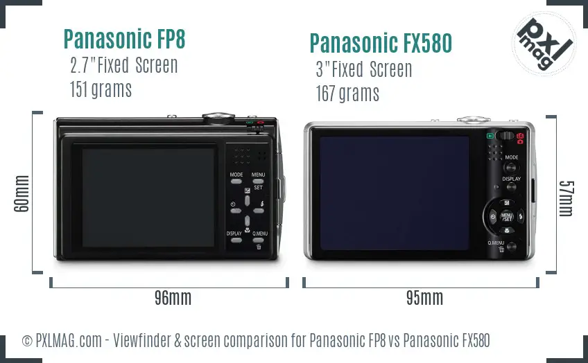 Panasonic FP8 vs Panasonic FX580 Screen and Viewfinder comparison