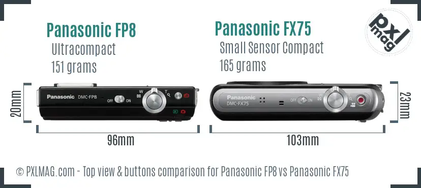 Panasonic FP8 vs Panasonic FX75 top view buttons comparison