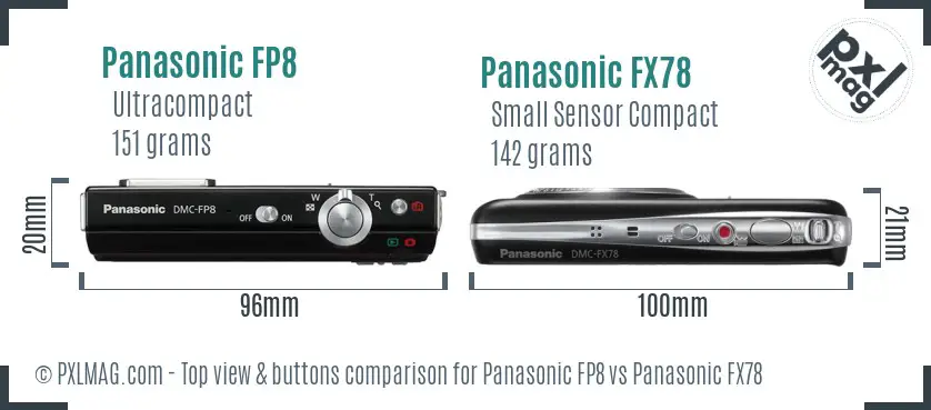 Panasonic FP8 vs Panasonic FX78 top view buttons comparison