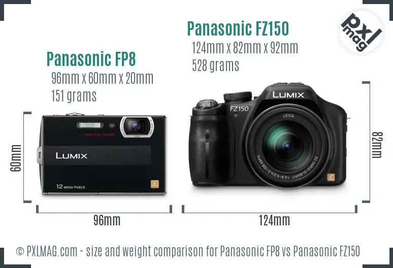 Panasonic FP8 vs Panasonic FZ150 size comparison