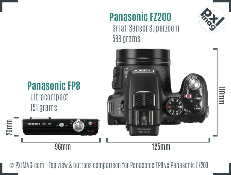 Panasonic FP8 vs Panasonic FZ200 top view buttons comparison