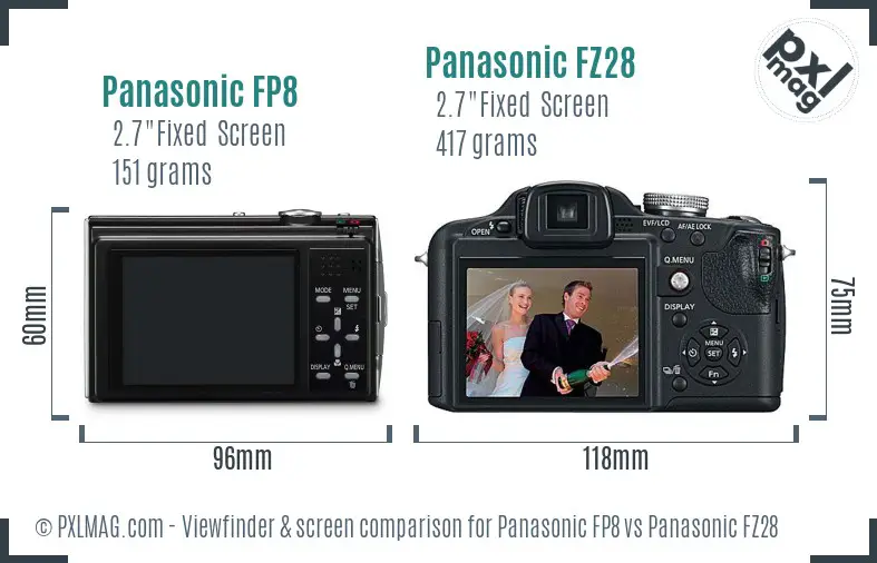 Panasonic FP8 vs Panasonic FZ28 Screen and Viewfinder comparison