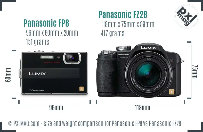 Panasonic FP8 vs Panasonic FZ28 size comparison