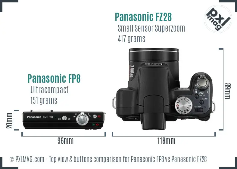 Panasonic FP8 vs Panasonic FZ28 top view buttons comparison