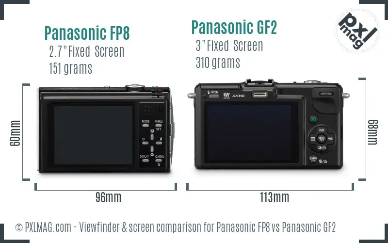 Panasonic FP8 vs Panasonic GF2 Screen and Viewfinder comparison