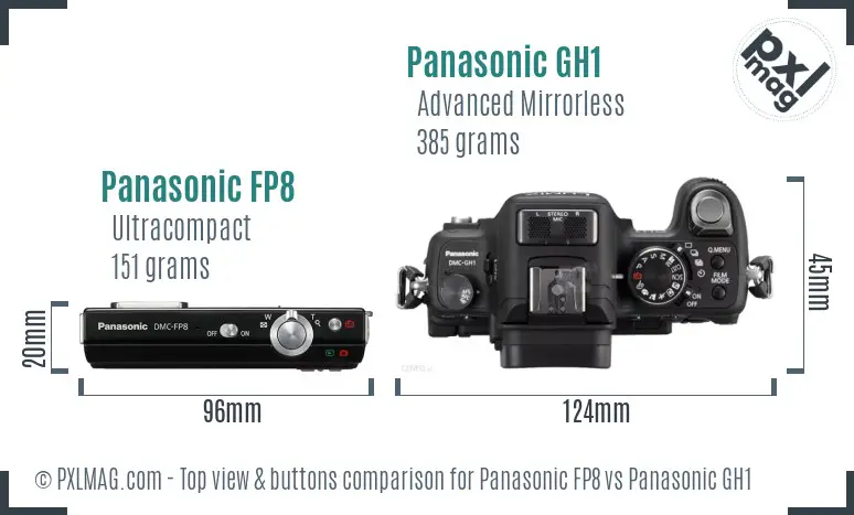 Panasonic FP8 vs Panasonic GH1 top view buttons comparison