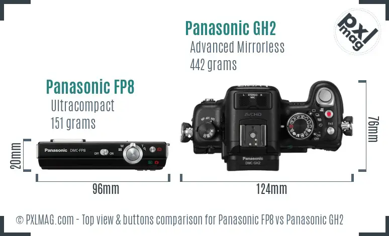 Panasonic FP8 vs Panasonic GH2 top view buttons comparison