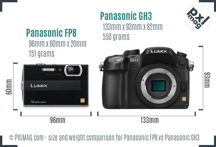 Panasonic FP8 vs Panasonic GH3 size comparison