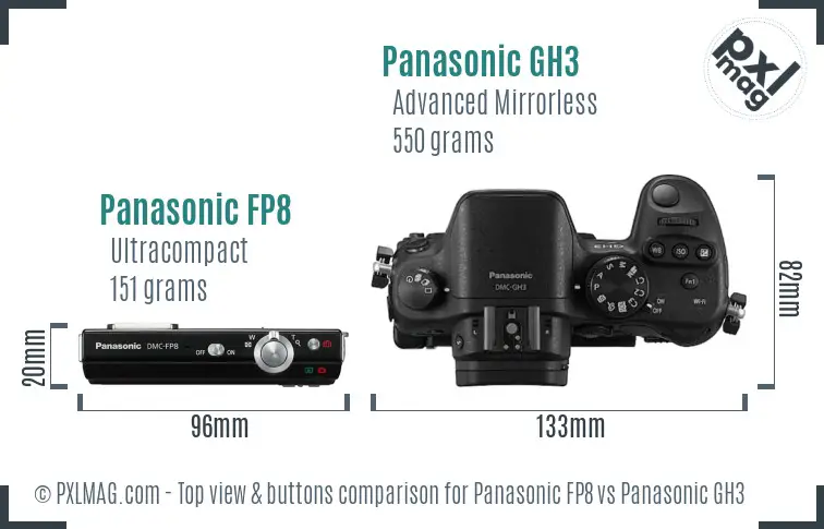Panasonic FP8 vs Panasonic GH3 top view buttons comparison