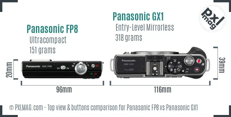 Panasonic FP8 vs Panasonic GX1 top view buttons comparison