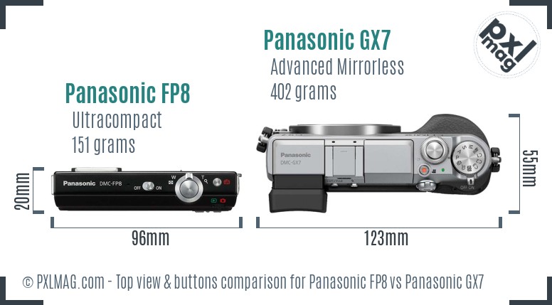 Panasonic FP8 vs Panasonic GX7 top view buttons comparison