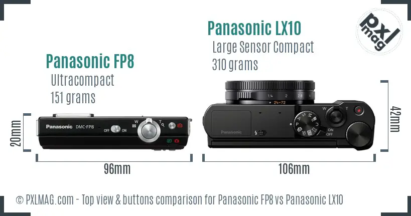 Panasonic FP8 vs Panasonic LX10 top view buttons comparison