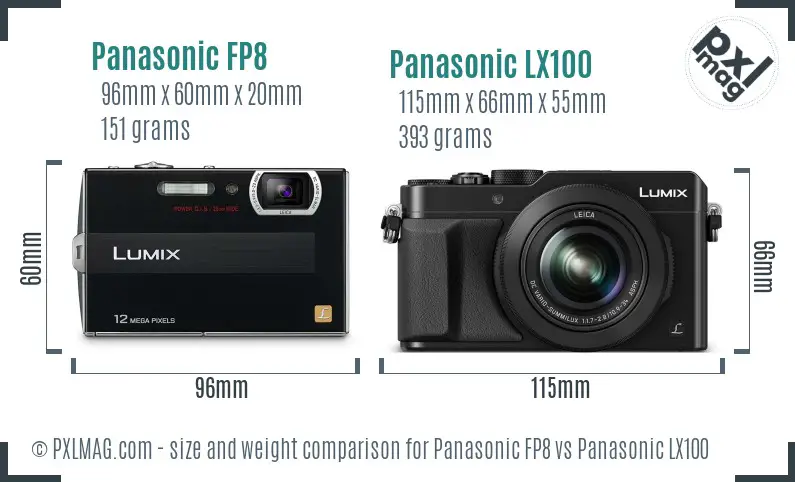 Panasonic FP8 vs Panasonic LX100 size comparison