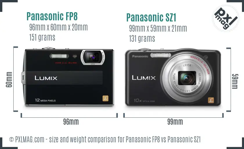 Panasonic FP8 vs Panasonic SZ1 size comparison