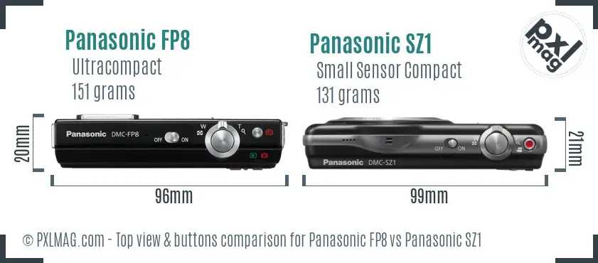 Panasonic FP8 vs Panasonic SZ1 top view buttons comparison