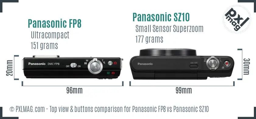 Panasonic FP8 vs Panasonic SZ10 top view buttons comparison