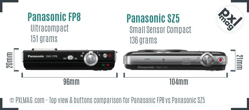 Panasonic FP8 vs Panasonic SZ5 top view buttons comparison