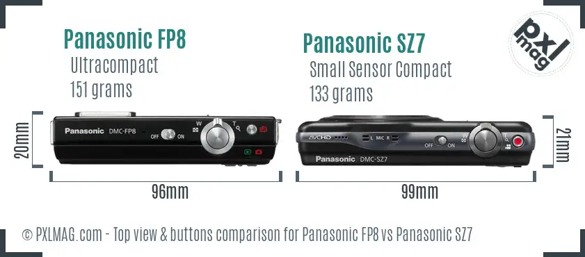Panasonic FP8 vs Panasonic SZ7 top view buttons comparison