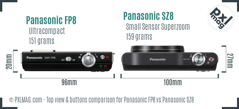 Panasonic FP8 vs Panasonic SZ8 top view buttons comparison