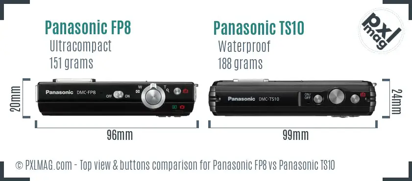 Panasonic FP8 vs Panasonic TS10 top view buttons comparison