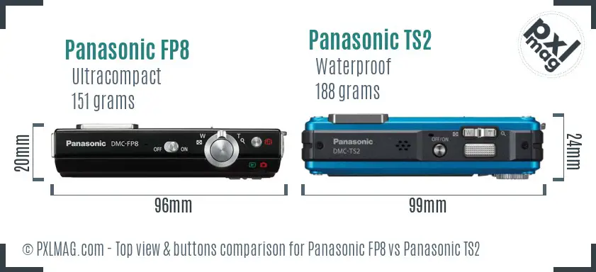 Panasonic FP8 vs Panasonic TS2 top view buttons comparison Panasonic FP8 vs Panasonic TS2 top view buttons comparison