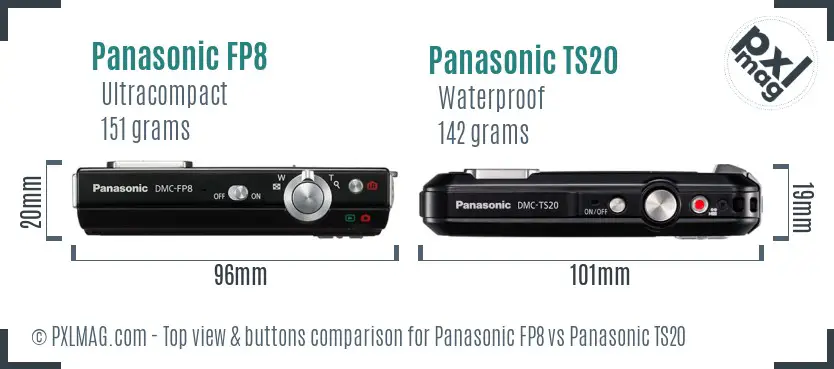 Panasonic FP8 vs Panasonic TS20 top view buttons comparison