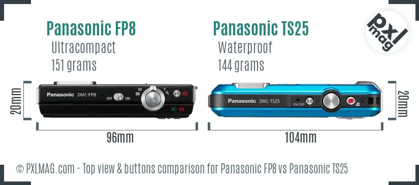 Panasonic FP8 vs Panasonic TS25 top view buttons comparison Panasonic FP8 vs Panasonic TS25 top view buttons comparison