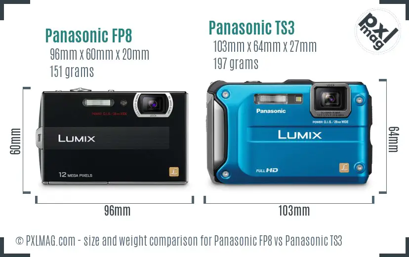 Panasonic FP8 vs Panasonic TS3 size comparison