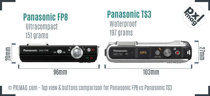 Panasonic FP8 vs Panasonic TS3 top view buttons comparison