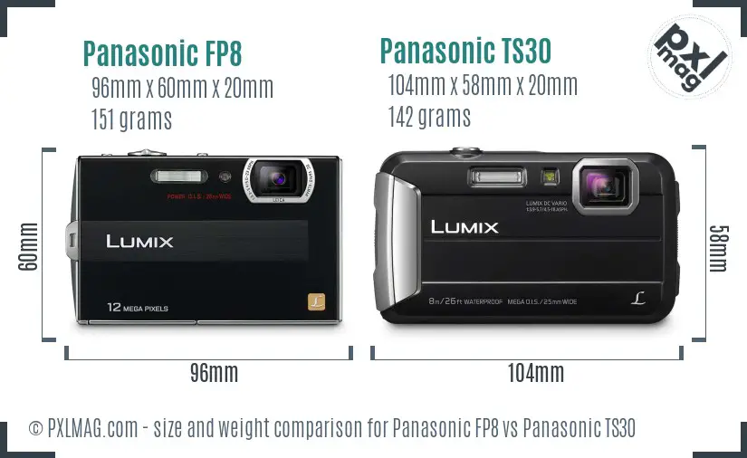 Panasonic FP8 vs Panasonic TS30 size comparison