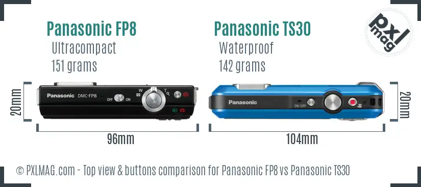 Panasonic FP8 vs Panasonic TS30 top view buttons comparison