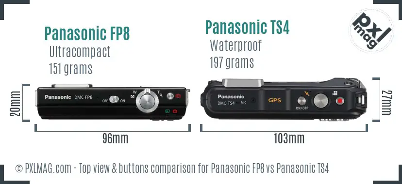 Panasonic FP8 vs Panasonic TS4 top view buttons comparison