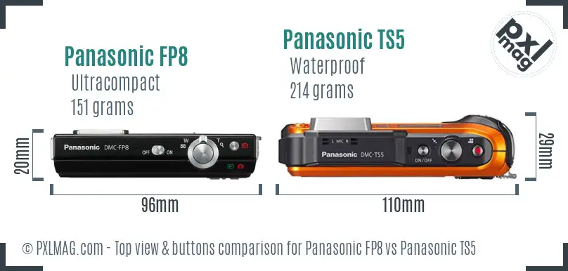 Panasonic FP8 vs Panasonic TS5 top view buttons comparison