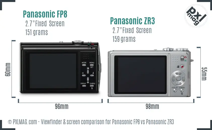 Panasonic FP8 vs Panasonic ZR3 Screen and Viewfinder comparison