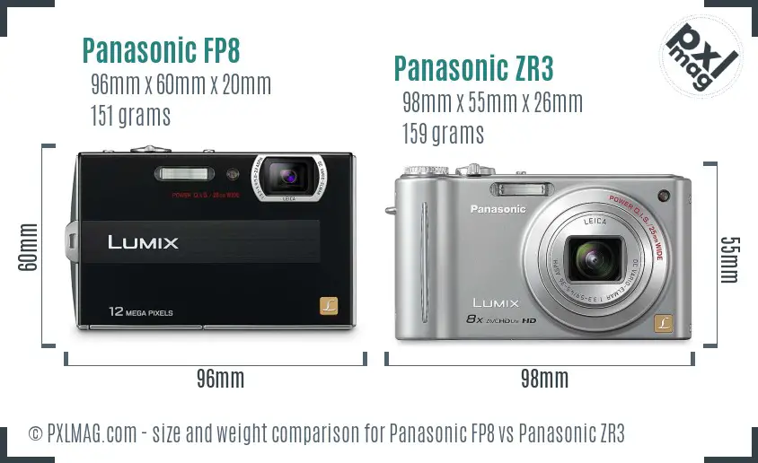 Panasonic FP8 vs Panasonic ZR3 size comparison