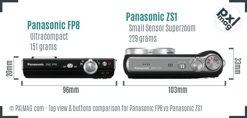 Panasonic FP8 vs Panasonic ZS1 top view buttons comparison