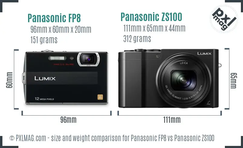 Panasonic FP8 vs Panasonic ZS100 size comparison